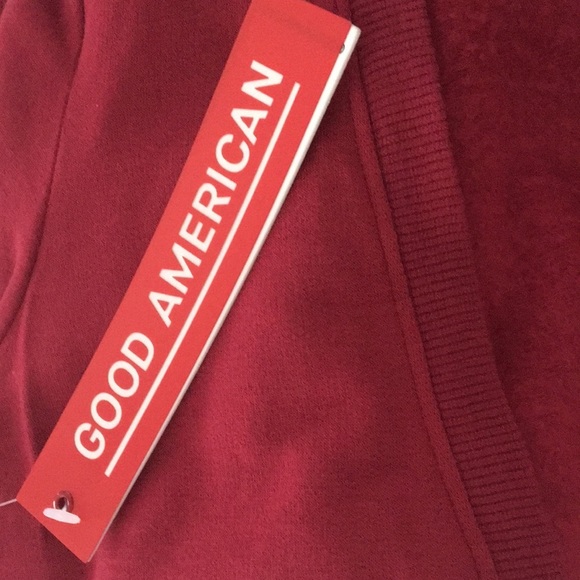 NWT Good American Red Deep V Neck Crop Lightweight Fleece Sweater - Picture 7 of 7